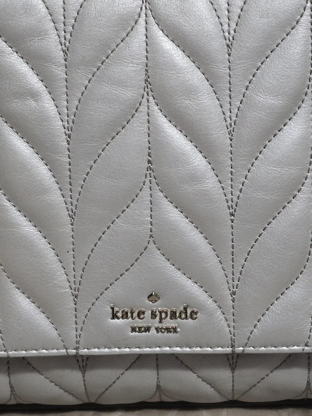Kate Spade Briar Lane Emelyn Pearl Silver Quilted Leather Chain Crossbody